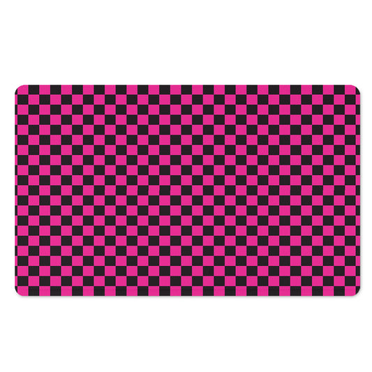 Magenta Pink And Black Checkered Print Polyester Doormat
