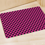 Magenta Pink And Black Checkered Print Polyester Doormat