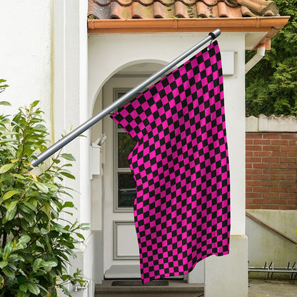 Magenta Pink And Black Checkered Print Polyester Flag
