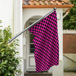 Magenta Pink And Black Checkered Print Polyester Flag