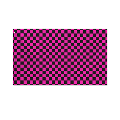 Magenta Pink And Black Checkered Print Polyester Flag