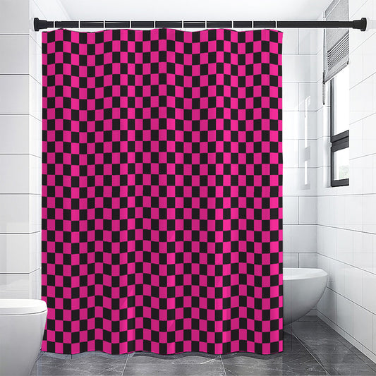 Magenta Pink And Black Checkered Print Premium Shower Curtain
