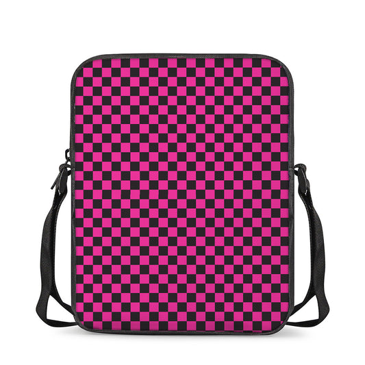 Magenta Pink And Black Checkered Print Rectangular Crossbody Bag