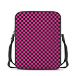 Magenta Pink And Black Checkered Print Rectangular Crossbody Bag