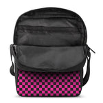 Magenta Pink And Black Checkered Print Rectangular Crossbody Bag