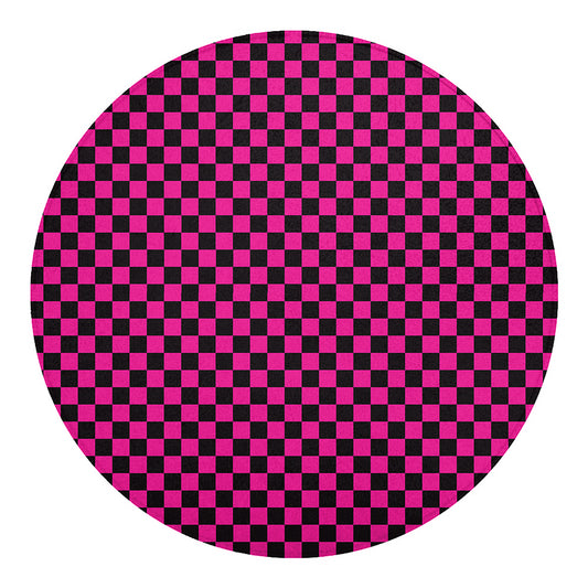 Magenta Pink And Black Checkered Print Round Blanket