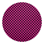 Magenta Pink And Black Checkered Print Round Blanket