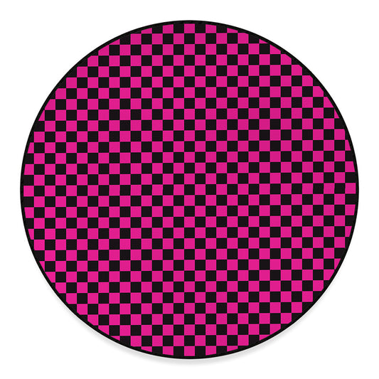 Magenta Pink And Black Checkered Print Round Floor Mat