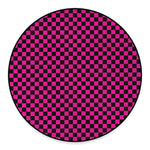 Magenta Pink And Black Checkered Print Round Floor Mat