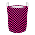 Magenta Pink And Black Checkered Print Round Laundry Basket