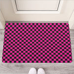 Magenta Pink And Black Checkered Print Rubber Doormat