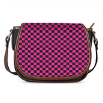 Magenta Pink And Black Checkered Print Saddle Bag