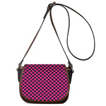Magenta Pink And Black Checkered Print Saddle Bag