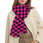 Magenta Pink And Black Checkered Print Scarf