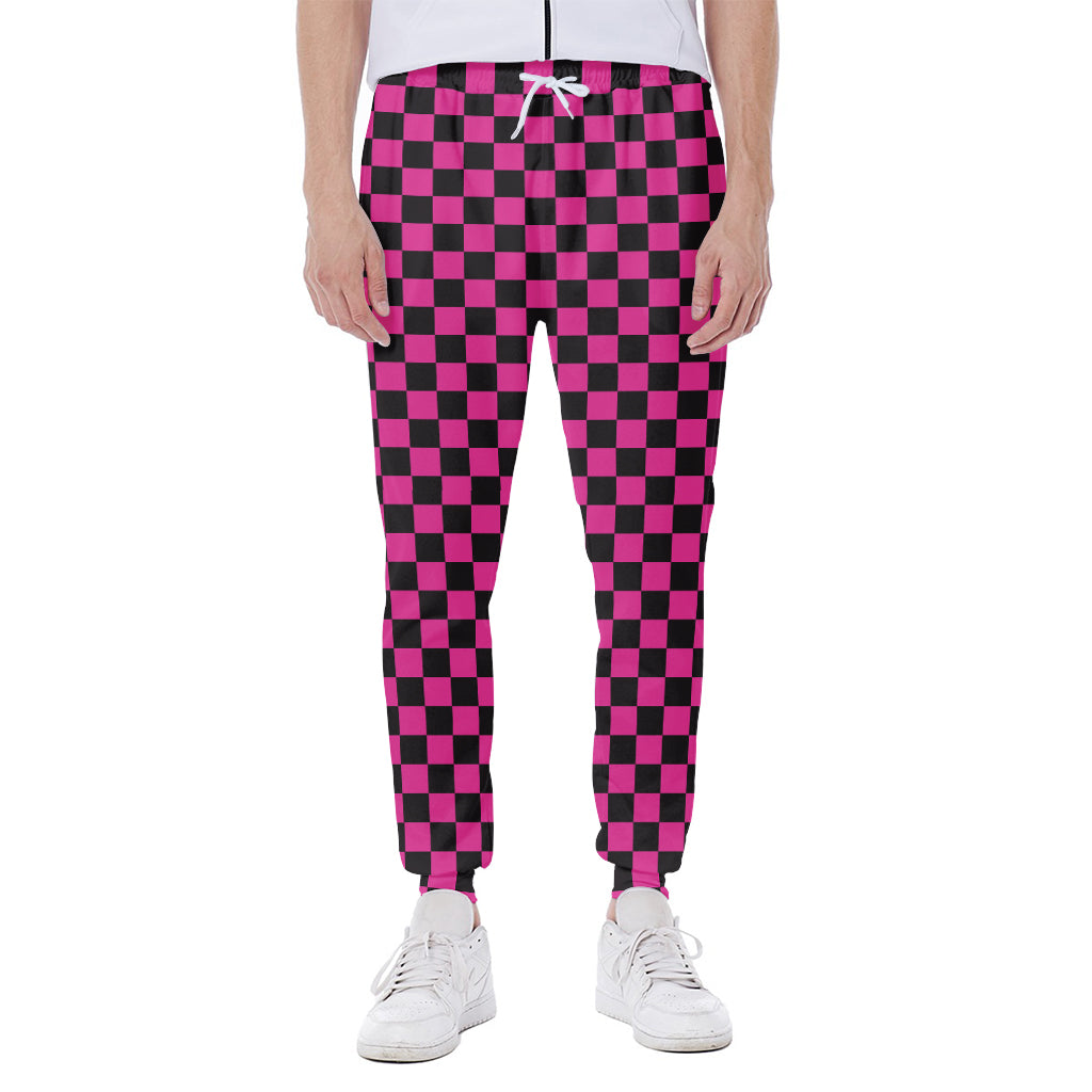 Magenta Pink And Black Checkered Print Scuba Joggers