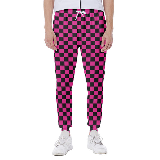 Magenta Pink And Black Checkered Print Scuba Joggers