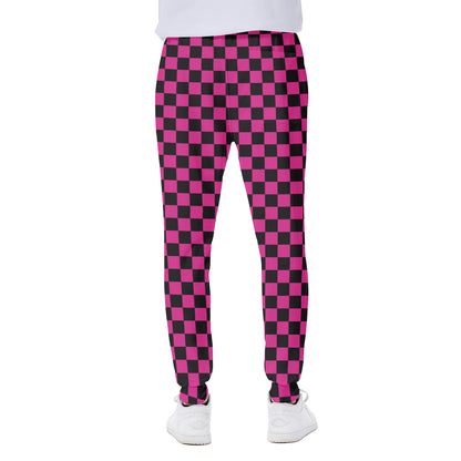Magenta Pink And Black Checkered Print Scuba Joggers