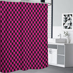 Magenta Pink And Black Checkered Print Shower Curtain
