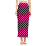 Magenta Pink And Black Checkered Print Side Slit Maxi Skirt