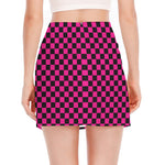 Magenta Pink And Black Checkered Print Side Slit Mini Skirt