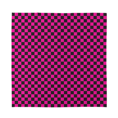 Magenta Pink And Black Checkered Print Silk Bandana