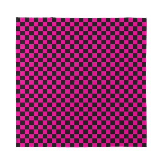 Magenta Pink And Black Checkered Print Silk Bandana
