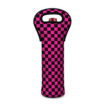 Magenta Pink And Black Checkered Print Single Neoprene Wine Tote