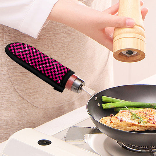 Magenta Pink And Black Checkered Print Skillet Handle Cover