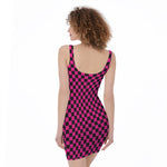 Magenta Pink And Black Checkered Print Sleeveless Bodycon Dress
