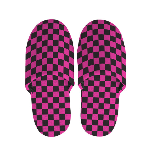 Magenta Pink And Black Checkered Print Slippers