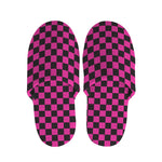 Magenta Pink And Black Checkered Print Slippers