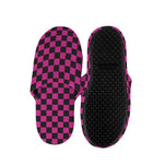 Magenta Pink And Black Checkered Print Slippers