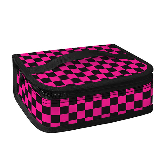 Magenta Pink And Black Checkered Print Small Lunch Bag