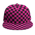 Magenta Pink And Black Checkered Print Snapback Cap