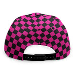 Magenta Pink And Black Checkered Print Snapback Cap