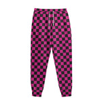 Magenta Pink And Black Checkered Print Sweatpants