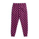 Magenta Pink And Black Checkered Print Sweatpants