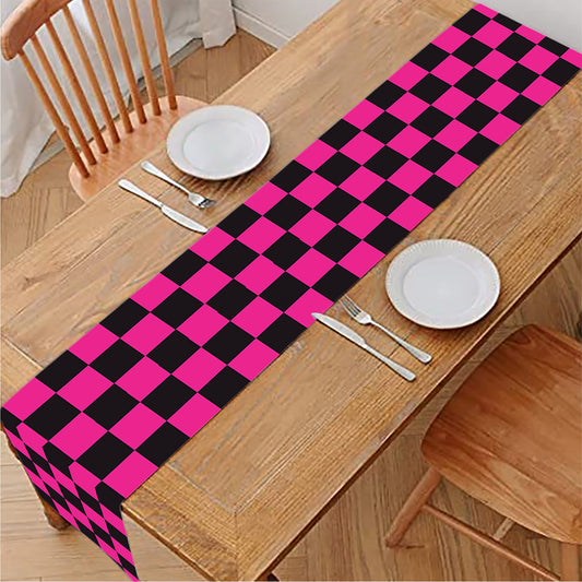 Magenta Pink And Black Checkered Print Table Runner