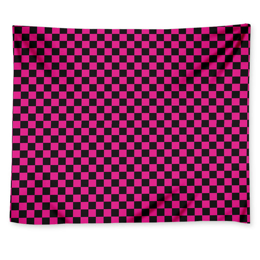 Magenta Pink And Black Checkered Print Tapestry