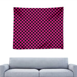 Magenta Pink And Black Checkered Print Tapestry