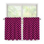 Magenta Pink And Black Checkered Print Tier Curtains