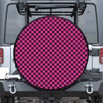 Magenta Pink And Black Checkered Print Tire Cover