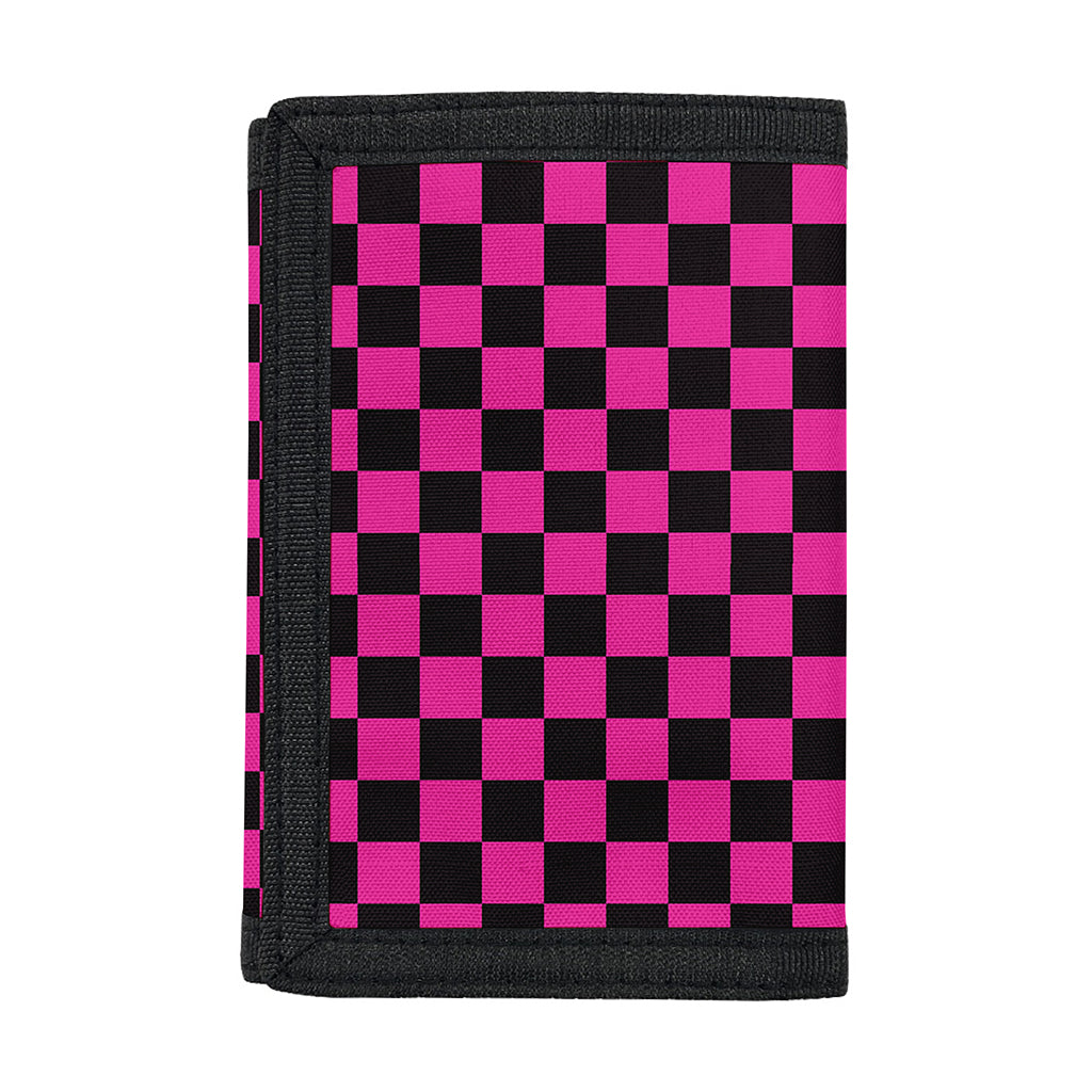 Magenta Pink And Black Checkered Print Trifold Wallet