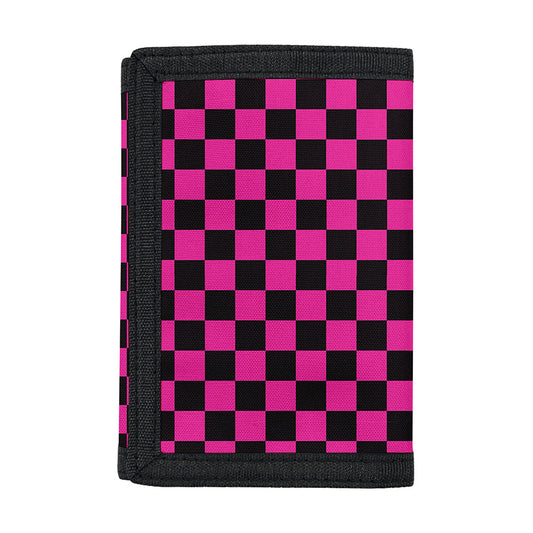 Magenta Pink And Black Checkered Print Trifold Wallet