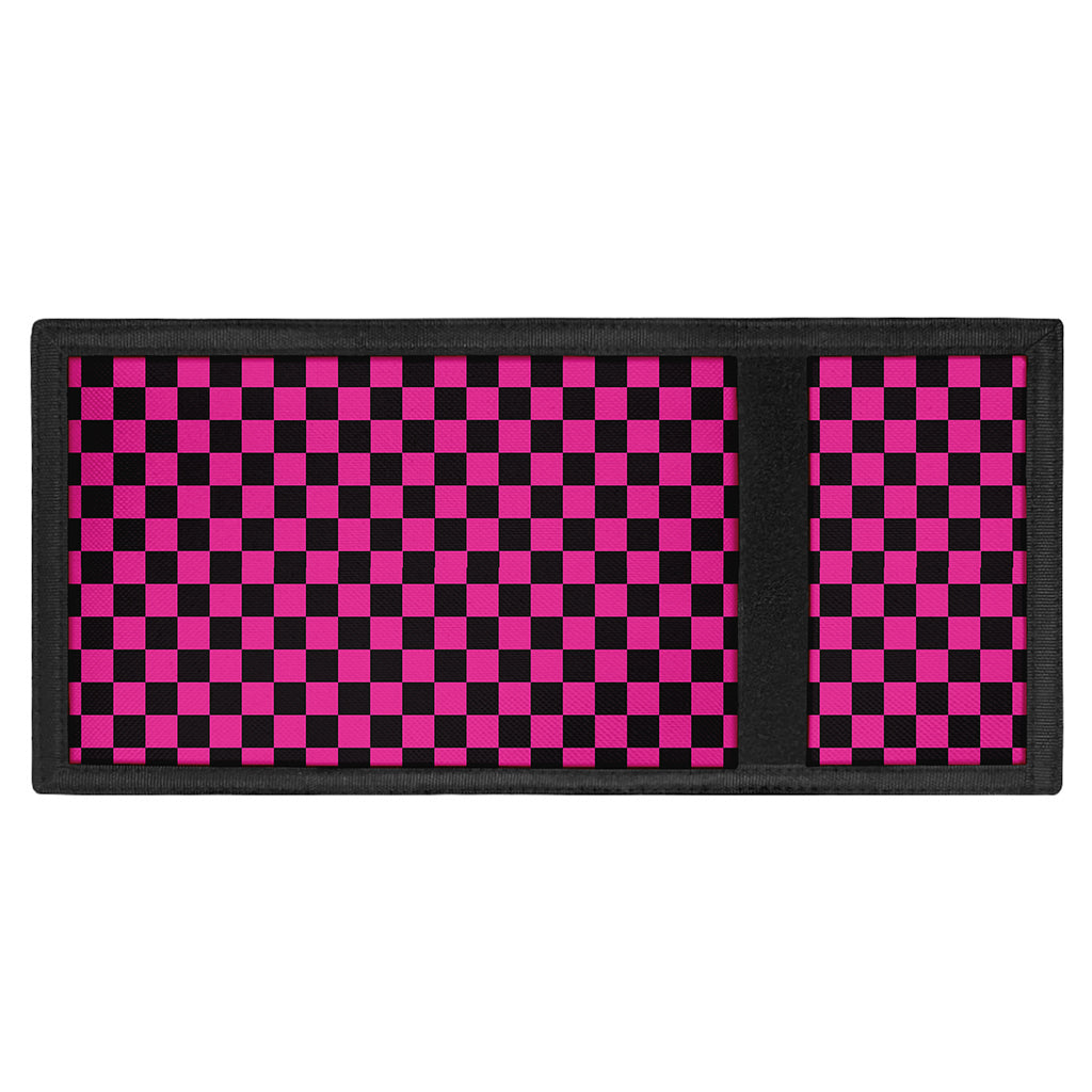 Magenta Pink And Black Checkered Print Trifold Wallet