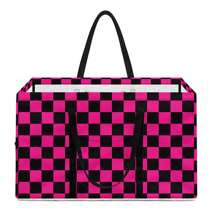 Magenta Pink And Black Checkered Print Utility Tote Bag