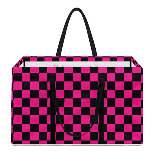 Magenta Pink And Black Checkered Print Utility Tote Bag