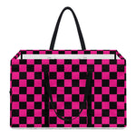 Magenta Pink And Black Checkered Print Utility Tote Bag
