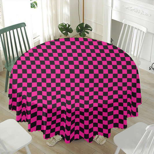 Magenta Pink And Black Checkered Print Waterproof Round Tablecloth