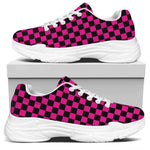 Magenta Pink And Black Checkered Print White Chunky Shoes